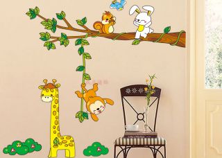 Giraffe Affe Hase Pinie Baum Wandtattoo Kinderzimmer Wandaufkleber