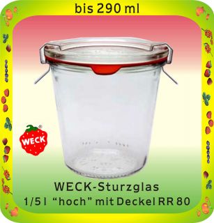 48 WECK Sturz Gläser 290 ml (1/5 l) hoch,Kuchen Soufflé Obst Wurst