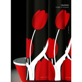 DUSCHVORHANG TULIPANI schwarz rot weiß Tulpen 180cm breit x 200cm