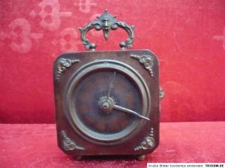 schöne,sehr alte Uhr__Reisewecker__Lenzkirch__Holz mit Bronze