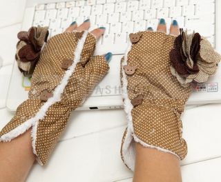 Handschuhe Polka Dot Blume Style süß warm Damen Mode Samt Baumwolle