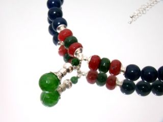 Prächtige Saphir Kette Halskette mit Rubin Smaragd 45cm neu Nr.D