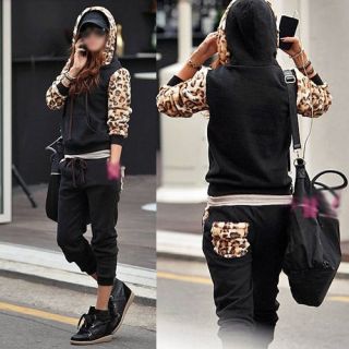 Damen Kapuzenpullover kapuzenjacke Hoodie Pullover Hose Set Leopard