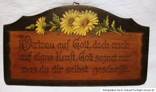 Uralt Haussegen Sinnspruch Türschild Wandbild Holz um 1920 orig