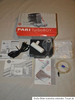 Inhalationsgerät PARI Turbo Boy mit Zubehör und Beschreibungen