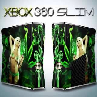 Xbox 360 SLIM Skin   BLONDE MARIJUANA BABE