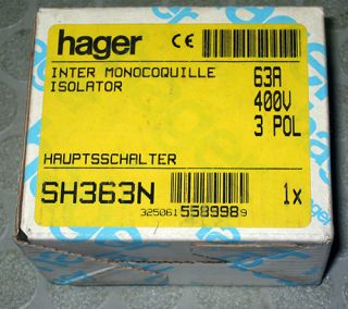 Hager Isolator 63 A, 400 V, 3 polig, SH363N, originalverpackt (W