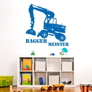 Wandtattoo Kinderzimmer Bagger Meister Jungen Motiv / Auto Wandbild