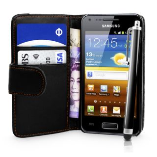 Schwarz Wallet Ledertasche fur Samsung I9070 Galaxy S Advance + Film