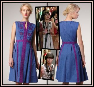 Jump Rope Dress 6 S NWT $378 Embroidered Blue Violet Seen on Glee