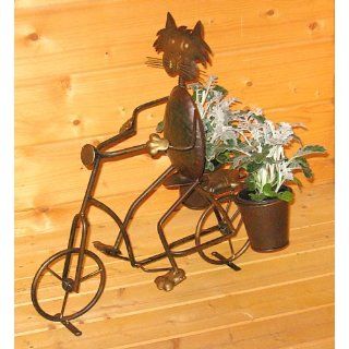 Blumentopfhalter Katze auf Fahrrad aus Metall 48 cm 