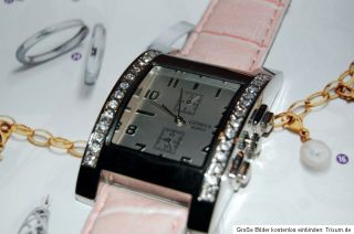 Geneva Strass Leder Uhr Chronolook rosa blau weinrot apricot pink