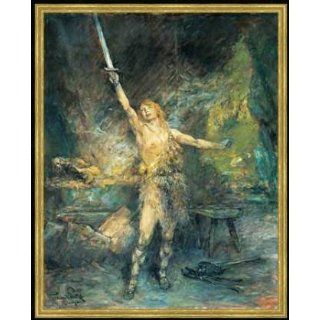 Bild mit Rahmen Ferdinand Leeke, Siegfried schmiedet das Schwert