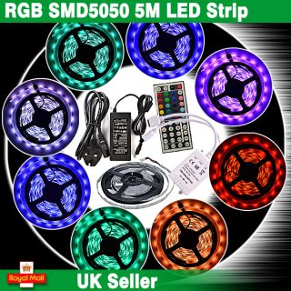 5M SMD 5050 RGB LED Strip Light +Power Supply Adapter+44Key IR Remote