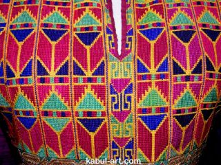 Antik Afghan tribal Nomaden Tracht Seide kleid Dress GR
