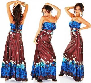 Boho Maxi Bohemian Vintage Kleid 40 multicolor Bandeau Maxikleid Retro