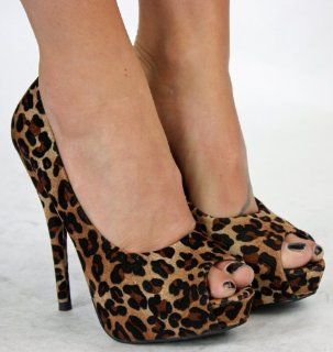 Damen Plateau High Heels Peeptoes Pumps Leoparden Schuhe Größe 36 37