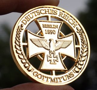 Gott mit uns Muenze 1889 Reichsadler Eisernes Kreuz echt Gold