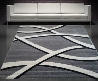 Designer Teppich Muster in Grau Schwarz Weiss Top Qualität zum Top