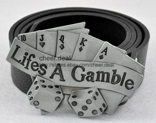 Vegas Casino Lifes A Gamble 10JQKA Poker Dice Flush Mens Buckle