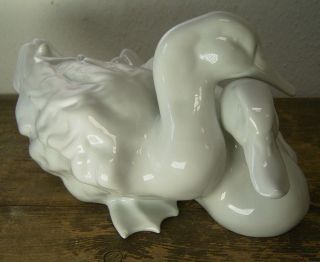 feine große Porzellanfigur Ente Entenpaar Herend weiß *