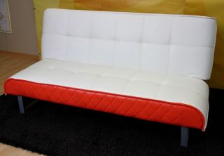 Schlafsofa Schlafcouch Couch M49, Kunstleder, schwarz/orange, weiß