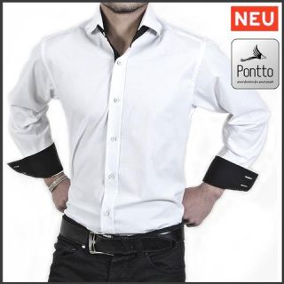 Designer Hemd weiss schwarz Uni Baumwolle Shirts Slim Fit Party