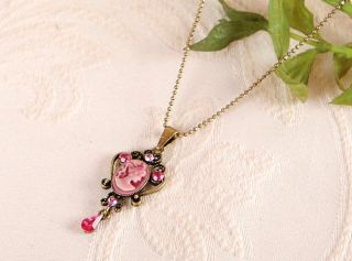 Pink Vintage ST Crystal CAMEO pendant necklace CN 513