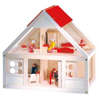 BINO Puppenhaus Holz Puppen Puppenstube mit Möbeln Holzspielzeug