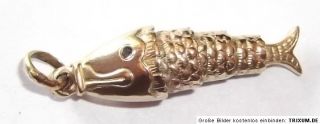beweglicher Fisch Anhänger Kettenanhänger Bettelarmban 585 Gold 2,8g