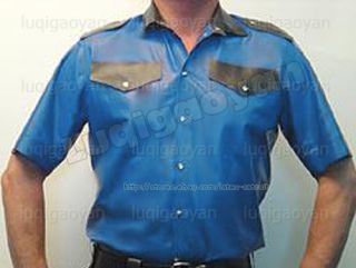 100% Latex Rubber Gummi Militär Militar Shirt Hemd T Shirt Catsuit