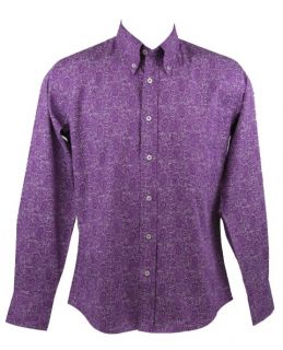 Mens Paisley Shirt L/S Button Down Collar Purple