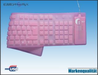 Computer Tastatur PC Keyboard USB Flexibel / Gummi PINK