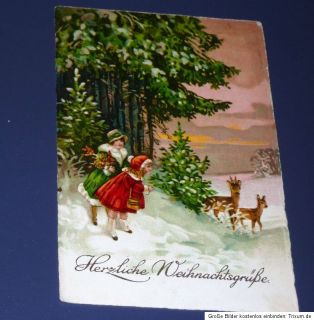 Ak Weihnachten   Kinderpaar mit Rehen   gel. 1934   Künstlerkarte