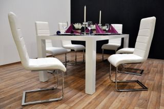 Tisch Set Esstisch Hochglanz weiß 180x90 & 6 Stühle Beatrice Beige