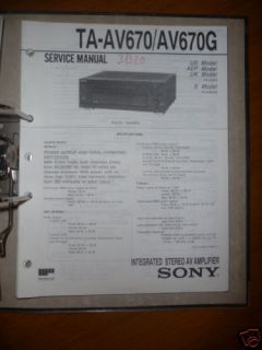 Service Manual Sony TA AV670/AV670G Amplifier,ORIGIN