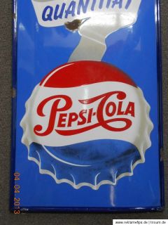 Pepsi Qualität Quantität altes Emailschild 50er Jahre
