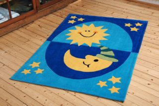 Kinderteppich Sonne und Mond in blau und 5 Größen