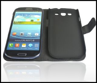 Book Style Handy Tasche Schwarz Für Samsung Galaxy S3 i9300 Case