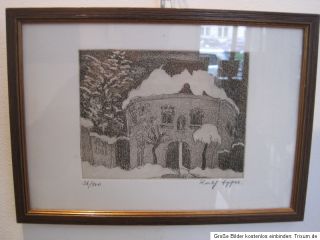 Ralf Egger Verschneites Haus Original Radierung, signiert, Nr.36