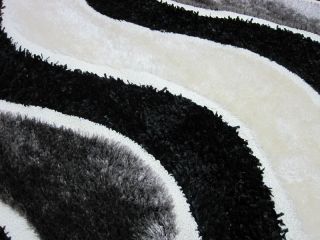 Luxus Hochflor Teppich Schwarz Weiß Grau 160 x 230 cm
