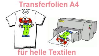10 Blatt DIN A4 Transferfolie für helle Textilien zum selbst