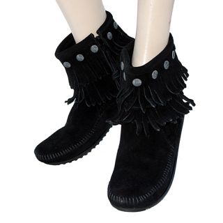 699 Minnetonka Moccasins Side Zip Boots Mokasins black