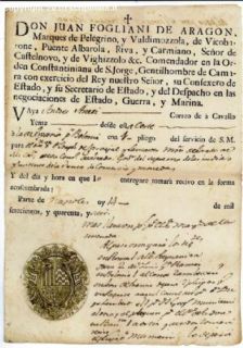 PASSAPORTO RARO FOGLIANI DARAGONA VICERE SICILIA 1747