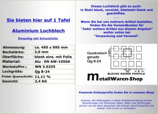 Lochblech Qg 8 24 Aluminium 500 x 1000 x 2,0 mm Alu/753