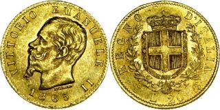 8374 Italien 20 Lire 1865 GOLD