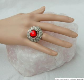 Emaille + Metall Ring silber grau Ornament + Strass schön variable