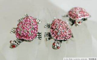 Ring klein Schildkröte pink/rosa XL Strass uni Gr.süß