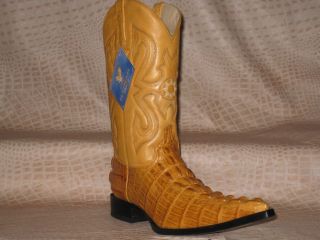 Mens Embossed Crocodile X Toe Leather Boots Buttercup
