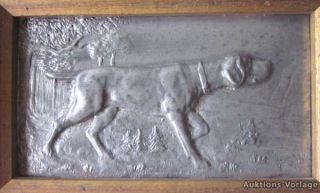 Relief Bild Vorsteher Jagdhund aus Zinn im Holzrahmen